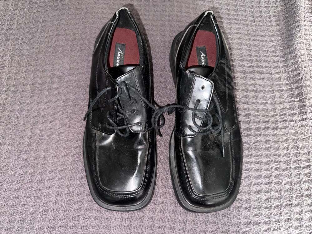 American Eagle Black Synthetic Leather Lace-Up Square Toe Dress Shoes Men's Size